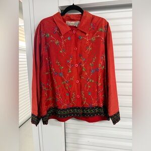 Vintage New Directions Red Embroidered /beaded Tunic silk blend size xl
